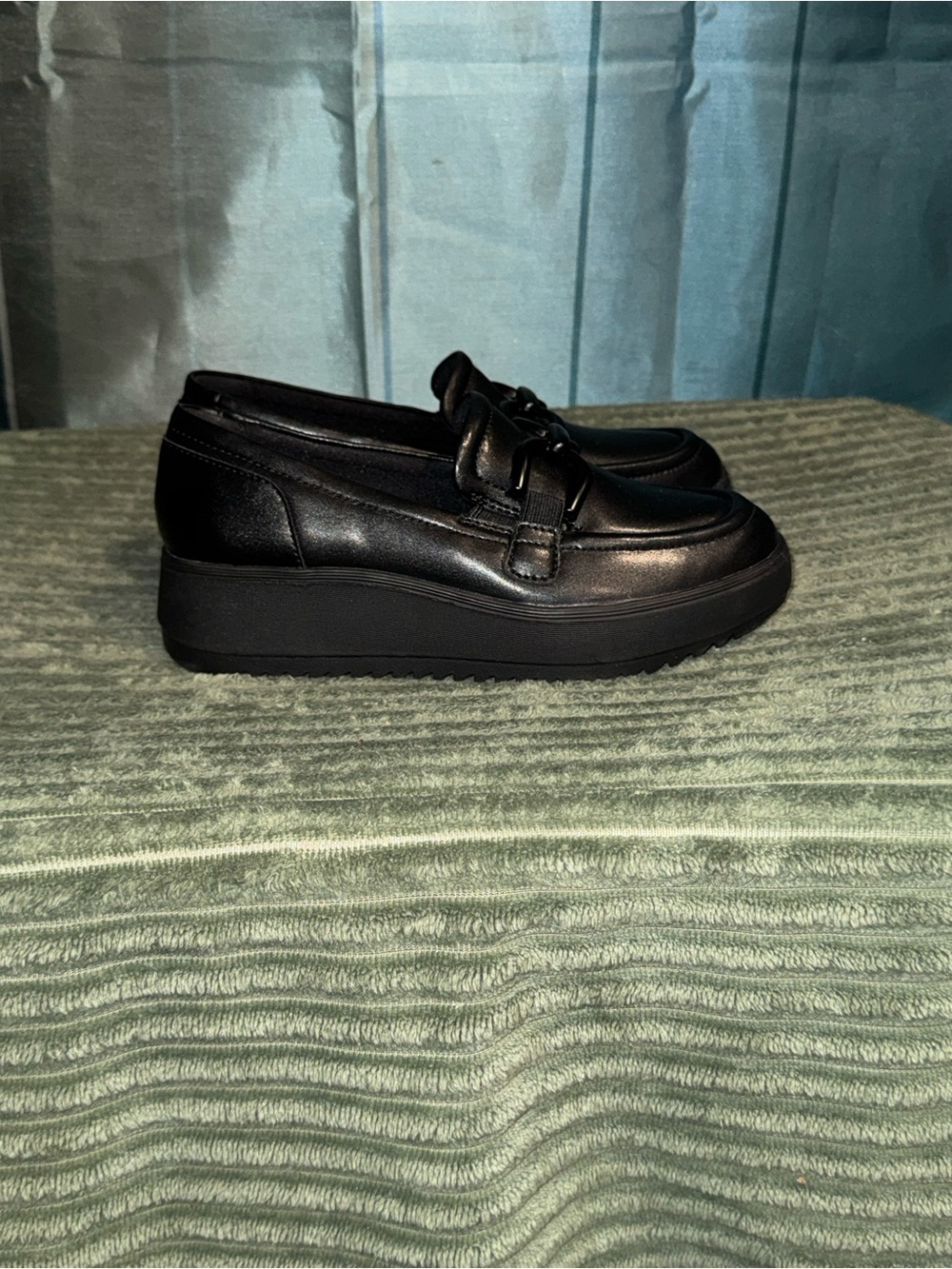 Clarks Black Platform Loafers with Knotted Detail